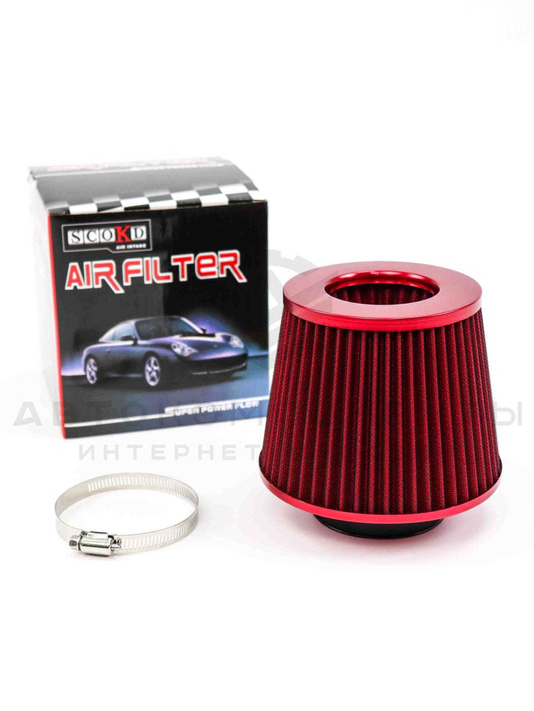 Воздушный фильтр нулевого сопротивления инжекторный большой (красный,конус) SPORT